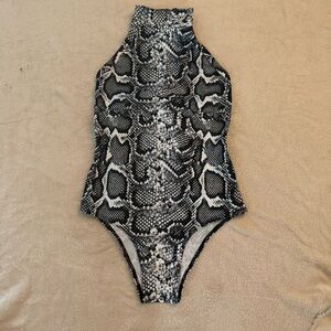 Pole dance outfit or one piece Swimsuit Snakeskin Print High Neck. Size Small.